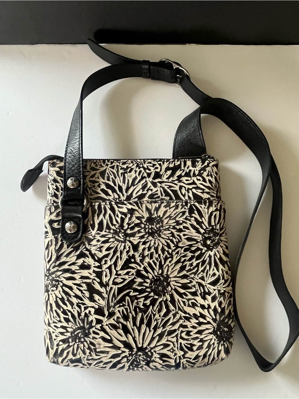 Patricia Nash Black & Cream Floral Leather Crossbody